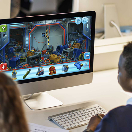 children playing computer games