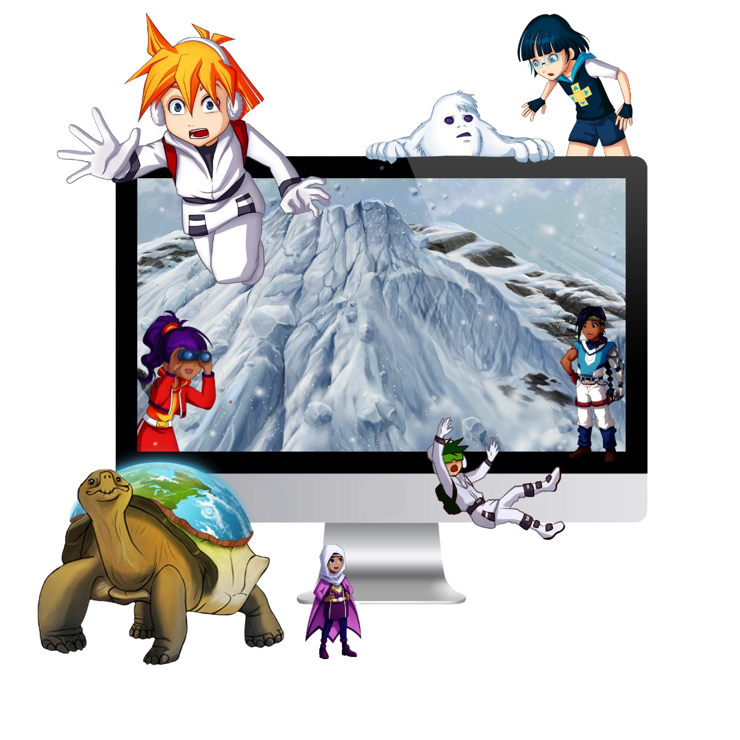 kneoworld characters jumping out of screen